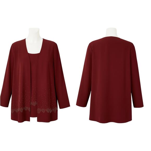 FAS‎ Burgundy 3-Piece Georgette Evening Set –Plus Size 1X - Picture 2 of 6